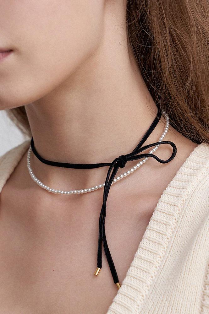 VELVET RIBBON 3MM PEARL NECKLACE (2colors) AN4230002