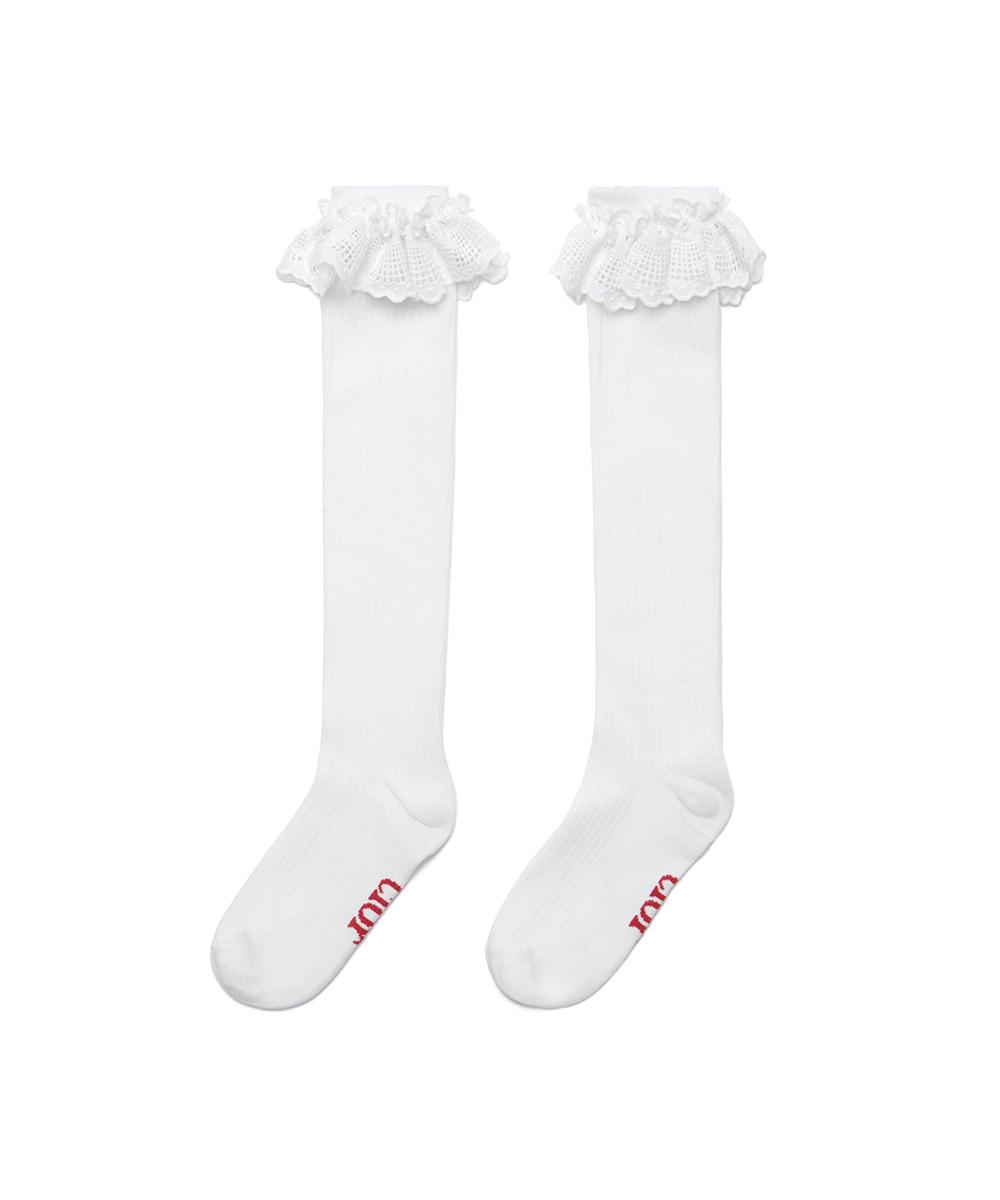FRILLY LACE MID-CALF SOCKS - WHITE