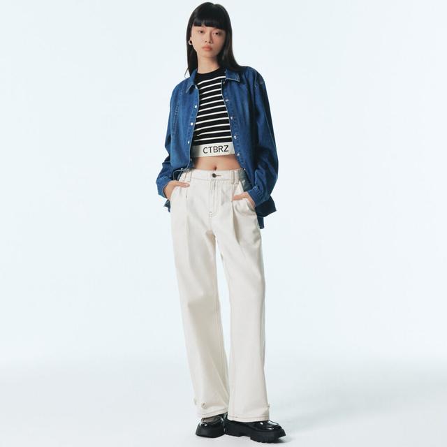 원턱 와이드 데님 팬츠_CREAM