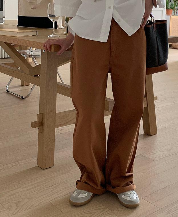 브라운 코튼 팬츠