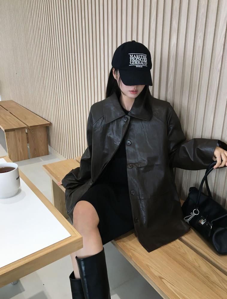 아비노 소매비죠 레더 하프 자켓 (2color)