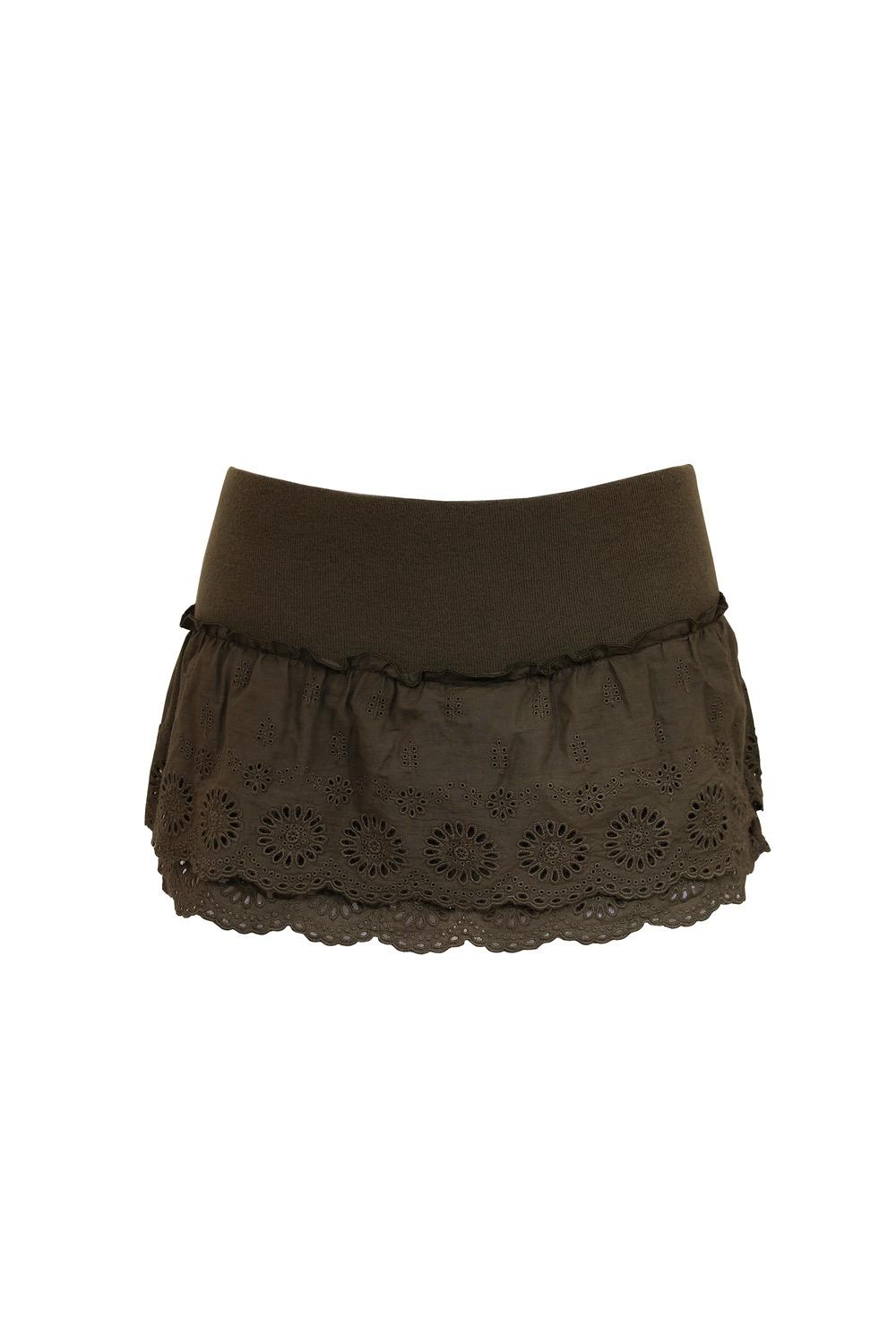 COTTON LACE SKIRT PANTS BROWN