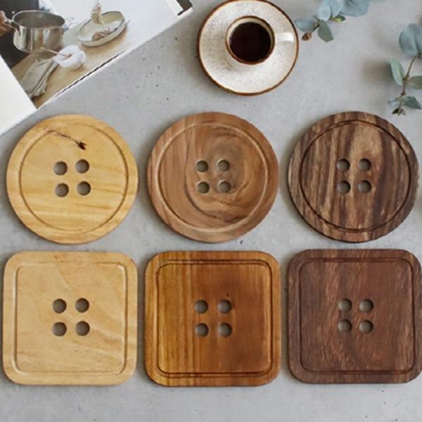 단추모양 우드 냄비받침 스크래치 방지 원목 냄비받침대 1p 6type