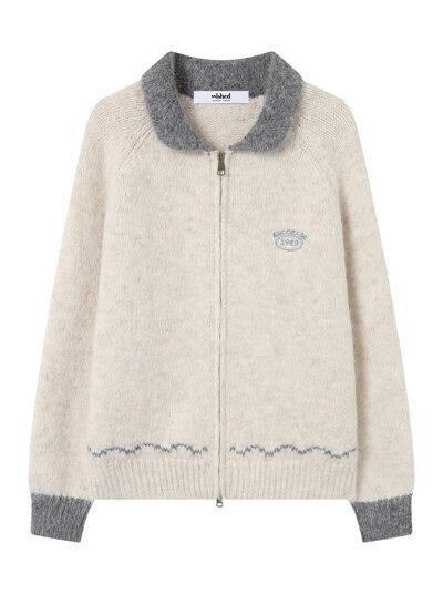 자수 배색 카라 투웨이 집업 가디건 (WICDCD013)