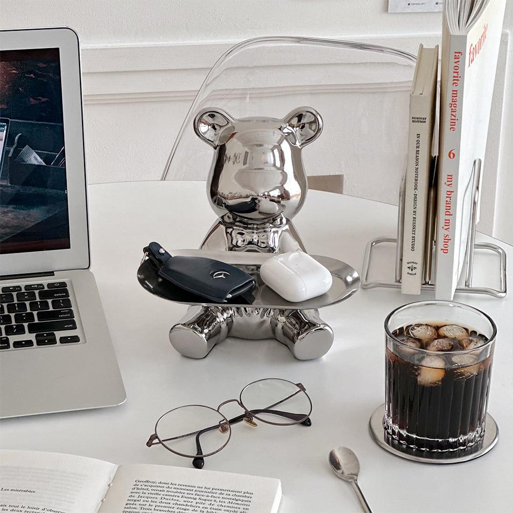 실버 베어 차키트레이 곰돌이 소품트레이