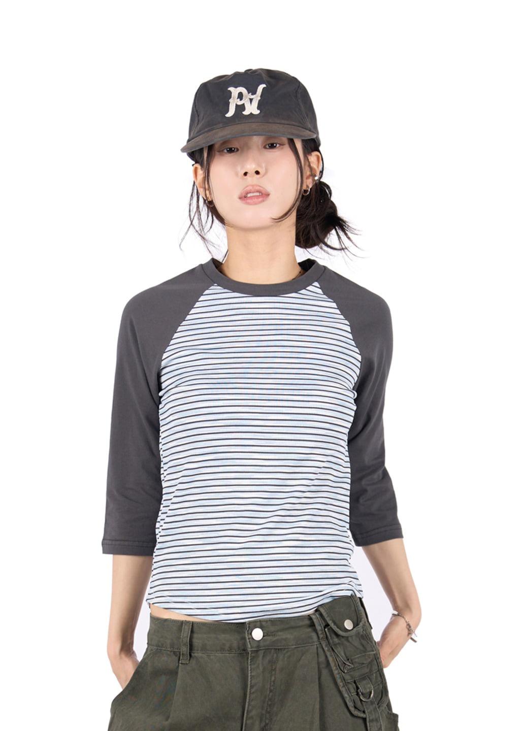 STRIPE REGLAN MID SLEEVE TEE