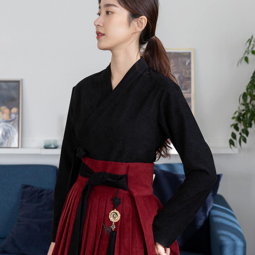 생활한복 셔츠형저고리 기모 사선결 흑색