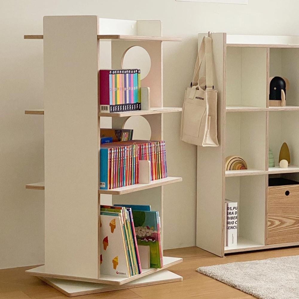 JD홈드레싱 3단 우드 컬러 회전책장