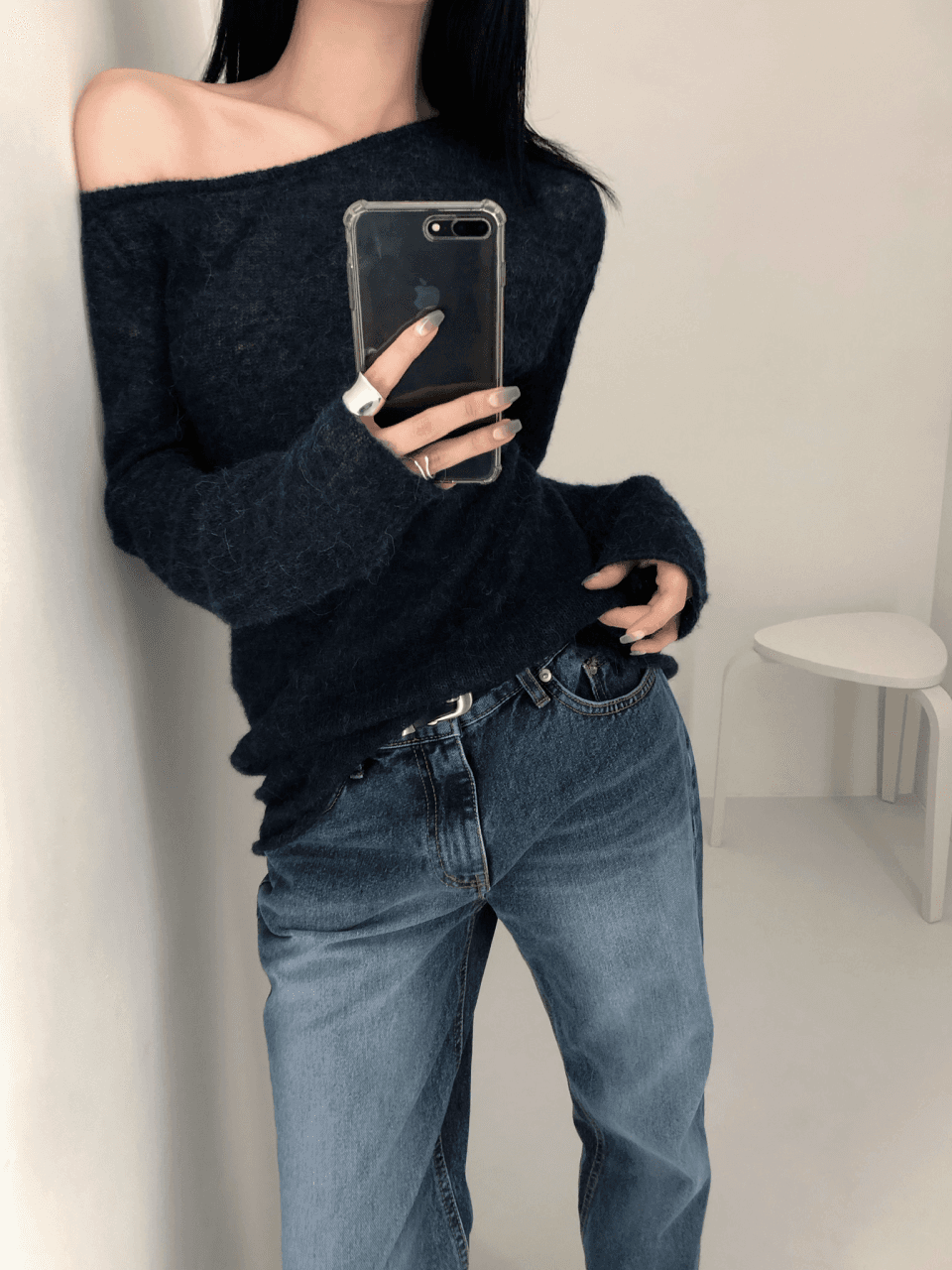 Alpaca off-shoulder knitwear  (2colors)