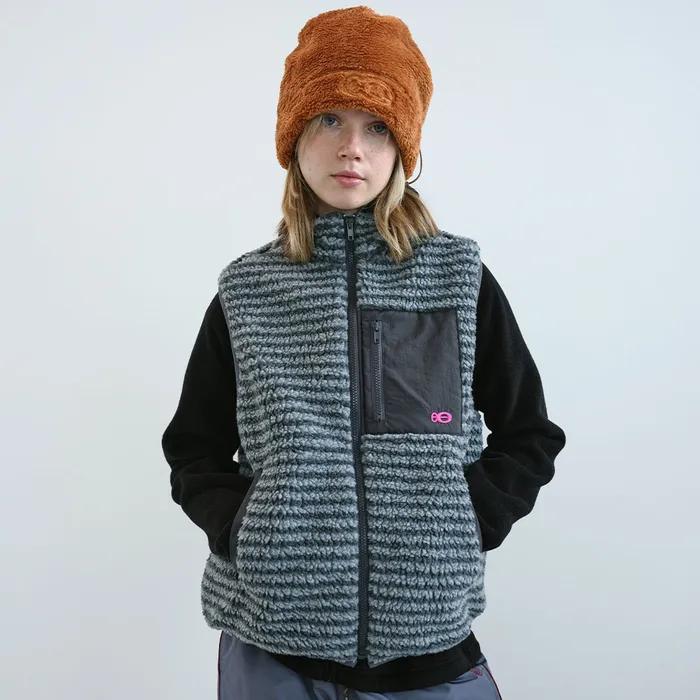 스트라이프 부클 플리스 베스트 (Grey)