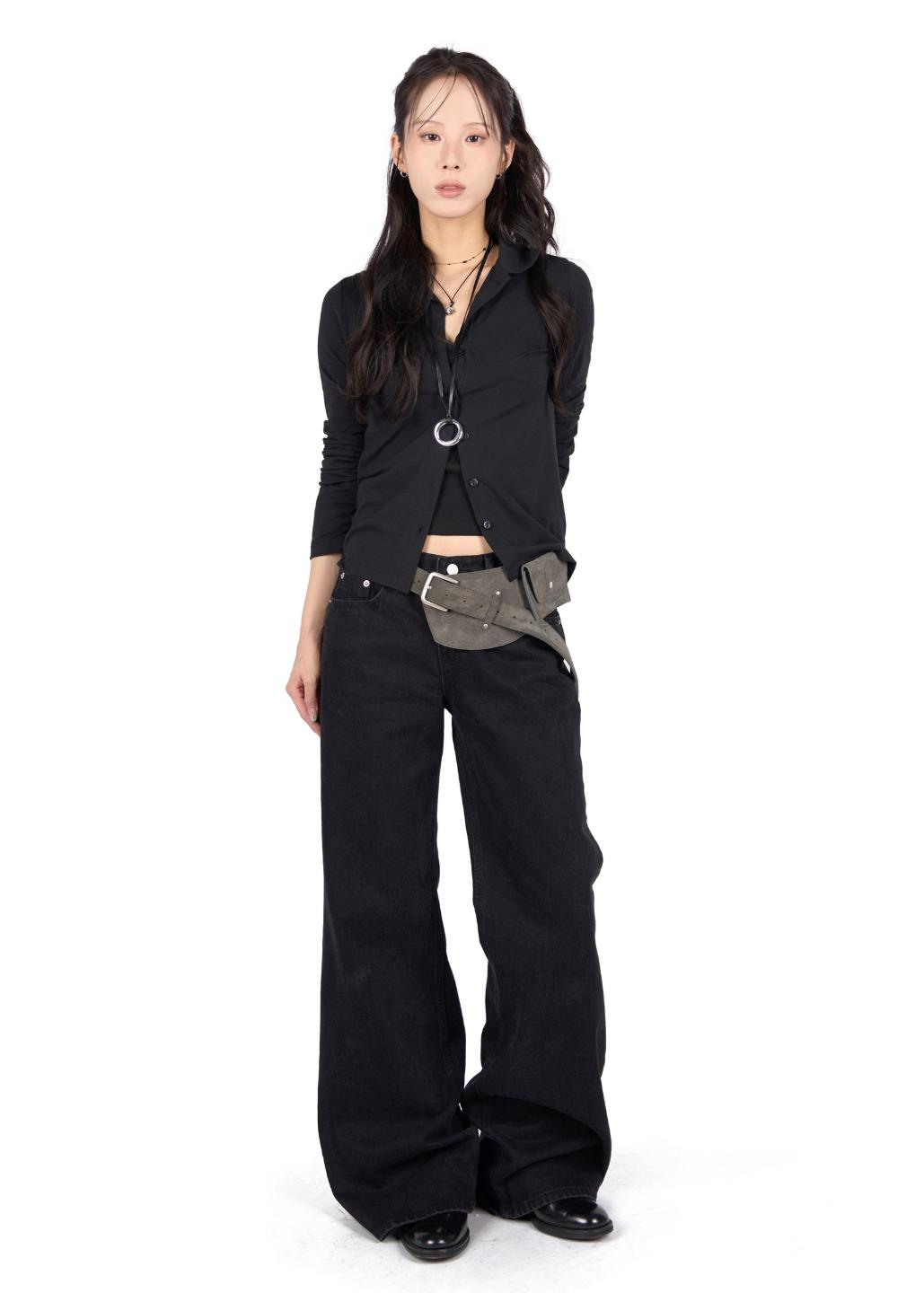 릿킴 BLACK WASHED FLARE JEANS