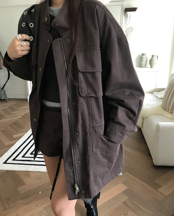 워싱 워크 야상 점퍼 2col - brown