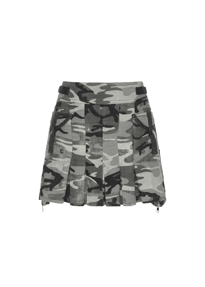여성 GO 카모 플리츠 스커트_DARK GREY | 게스코리아