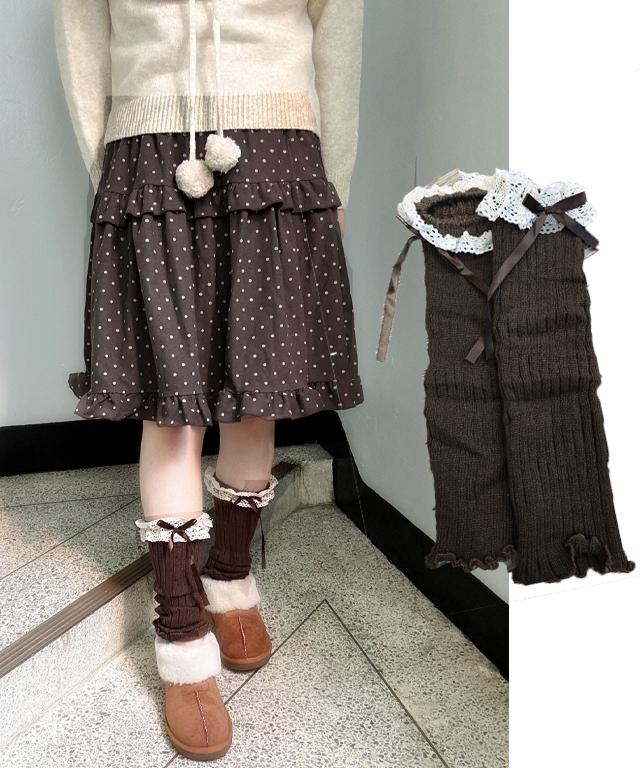 레몬딸기 [당일출고] 빈티지 레이스 소녀 리본 발토시 레그워머-5color