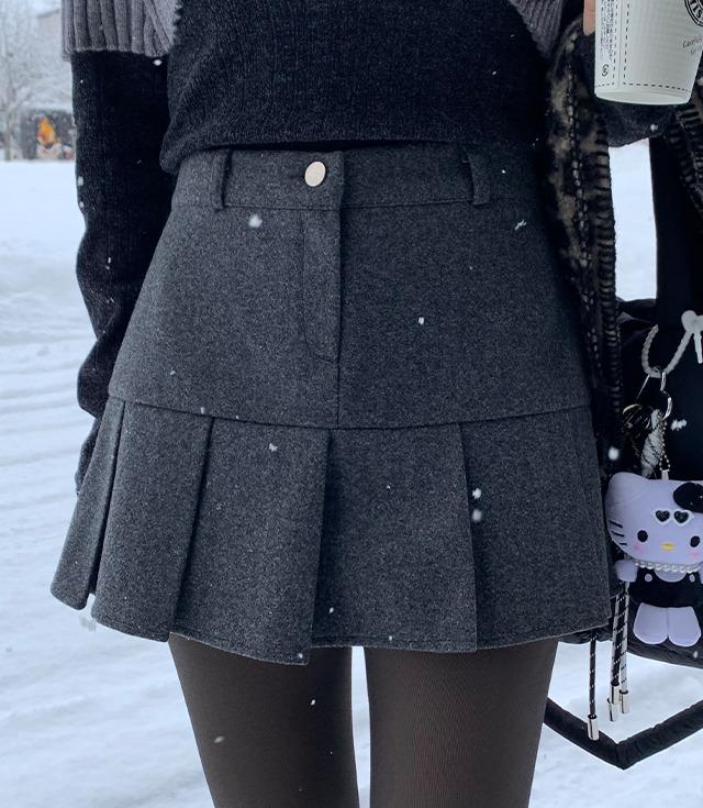 삐뽕언니 [삿포로❄]케스트 플리츠 미니스커트(3color) [숏 플레어 A라인 슬림 글램 치마바지 정장치마 모직 속바지안감]