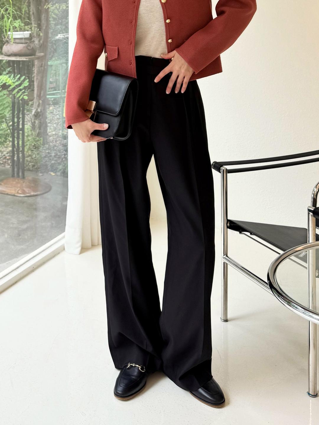 더아이잗 벨트 장식 투턱 테이퍼드 팬츠 (BLACK) IRUP0SL511