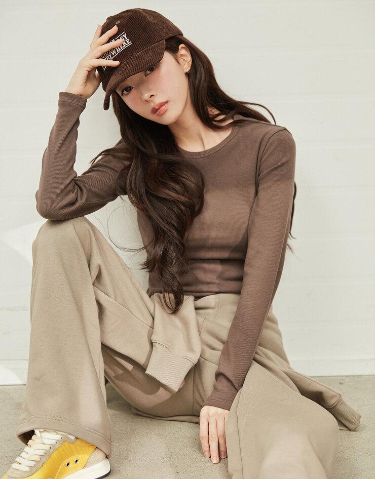 NEW [노정의] 여자 립 라운드넥 긴팔 티셔츠