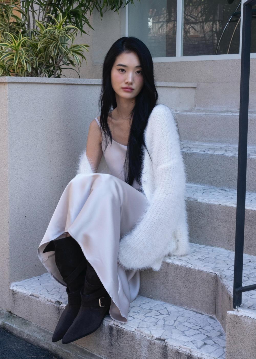 요센 오버핏 부클퍼 스냅 가디건 [2co]