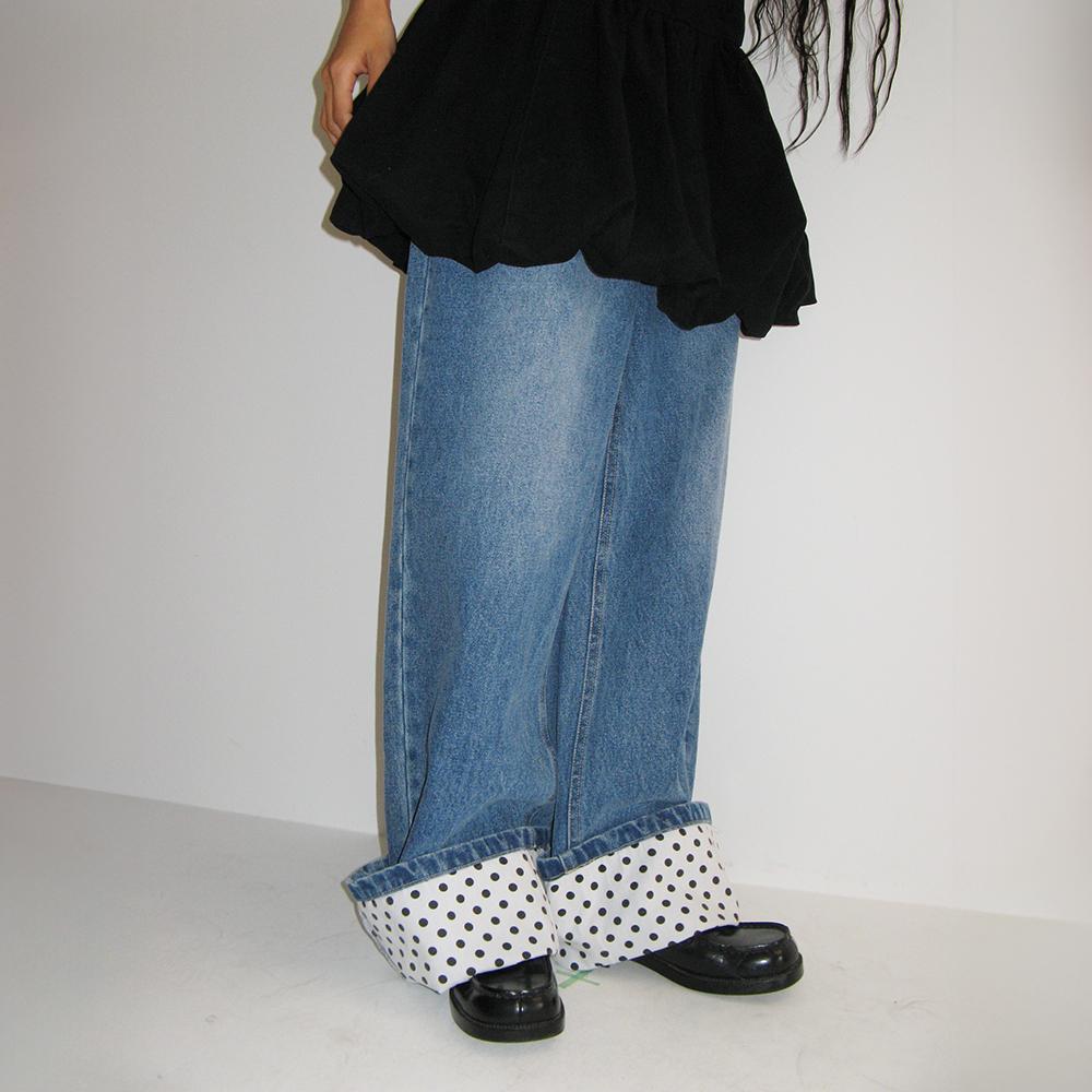 [6/27 순차배송] PATCH ROLL UP DENIM PANTS WHITE DOT