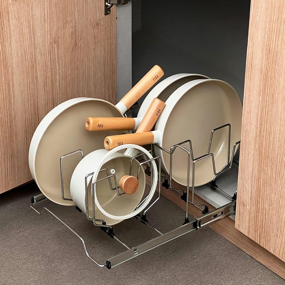 슬라이딩 6단 후라이팬 정리대 냄비 뚜껑 거치대 프라이팬 정리 수납 꽂이