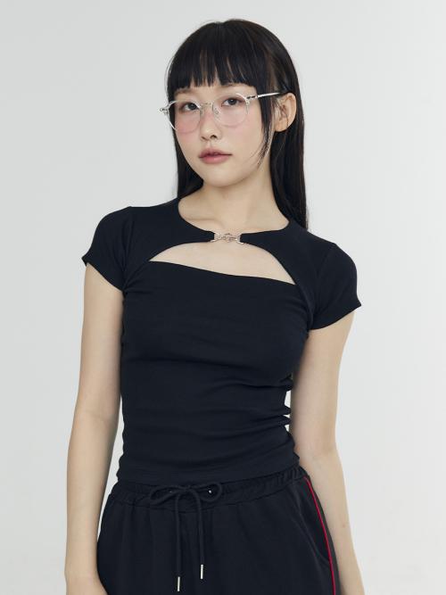 하트 버클 티셔츠 - 블랙