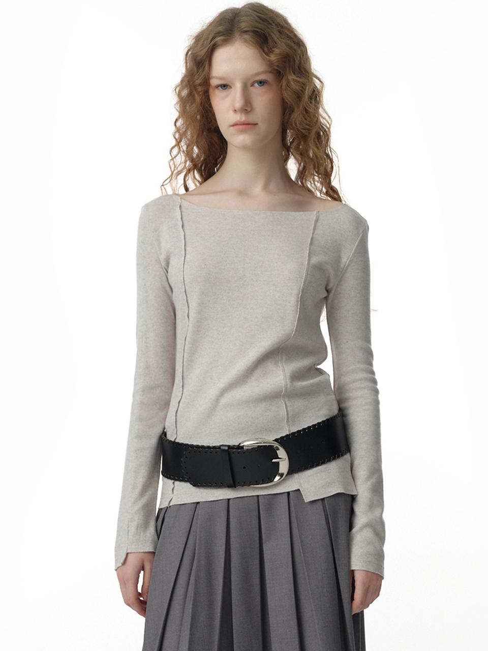 Cut Off Incision T-Shirt [White Melange]