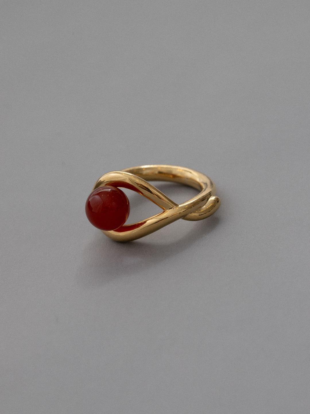 071 Arc Ring Carnelian Gold