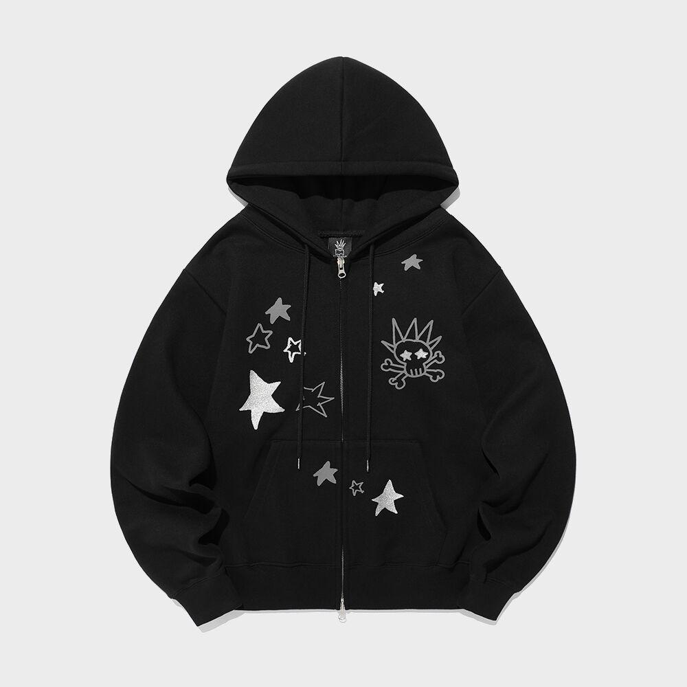 [X PUFFYBOOKCLUB] STAR SKULL HOOD ZIP UP_BLACK(IK2EFMM486B)
