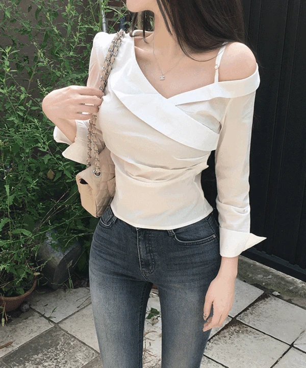 [ 청순섹시 ] 비렌니 오프숄더 셔츠 블라우스