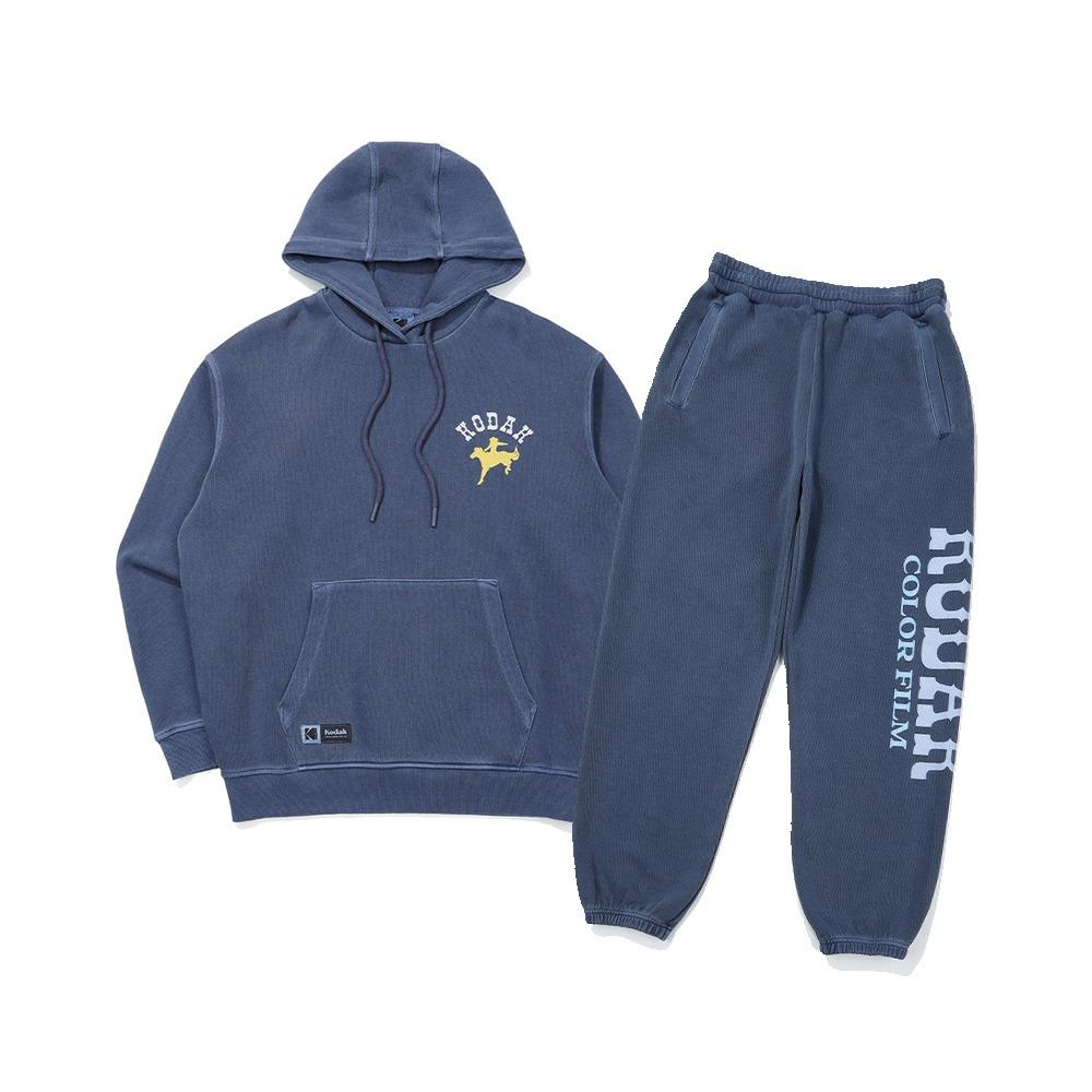 [SET]  씨너리 그래픽 피그먼트다잉 후드티셔츠 & 조거 팬츠 BLUE