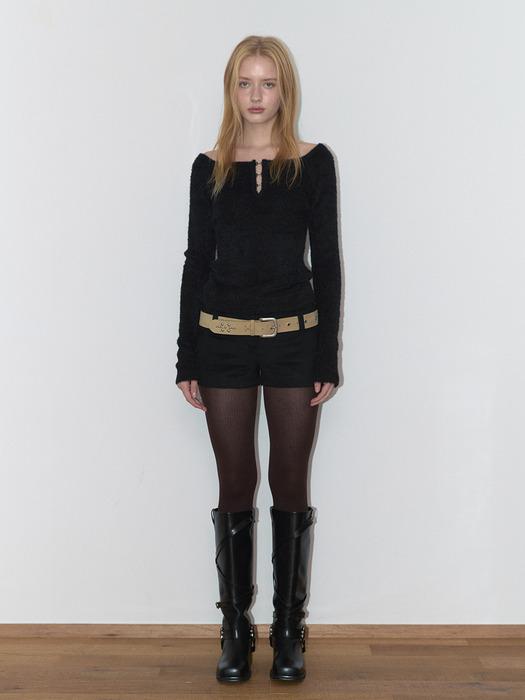 DOUBLE BELT WOOL MICRO PANTS (BLACK)