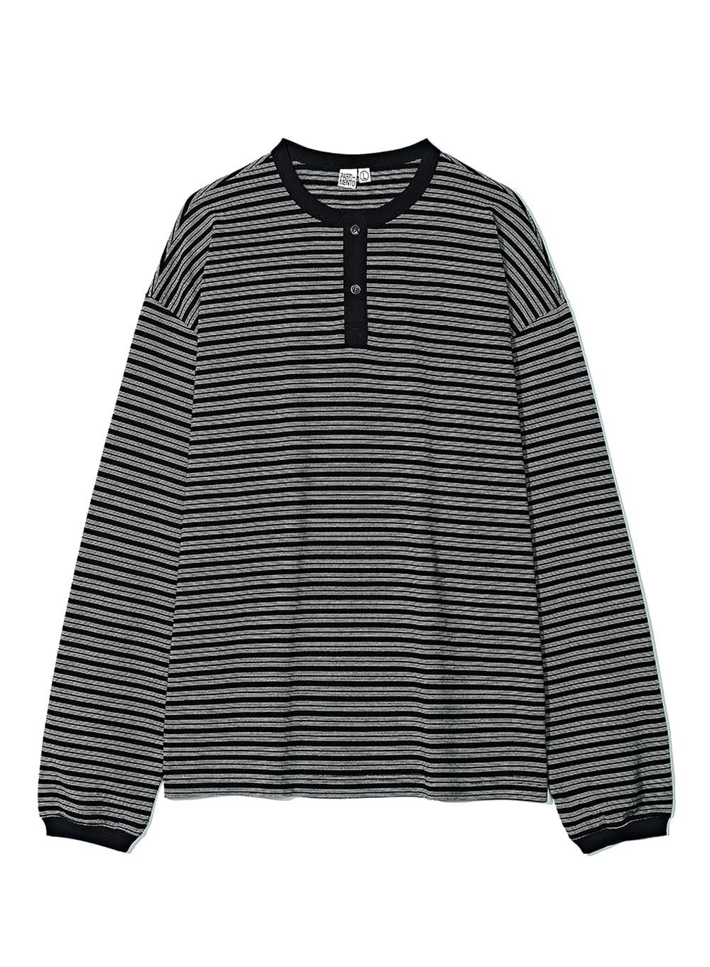 Henley Neck Stripe Long Sleeve_Black