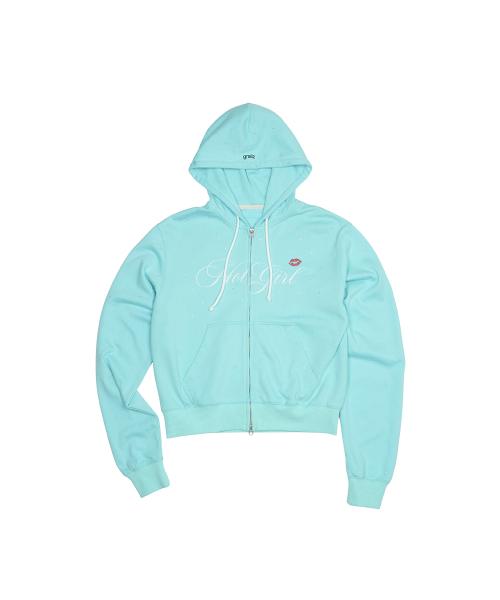 HOT GIRL CRYSTAL ZIP HOODIE [SKY BLUE]