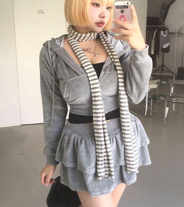 [세트가능/벨로아벨벳] 바비걸 하이틴 투피스 캉캉 밴딩 미니 스커트 치마 바지 트레이닝 세트 (4col) _ 프롬로즈