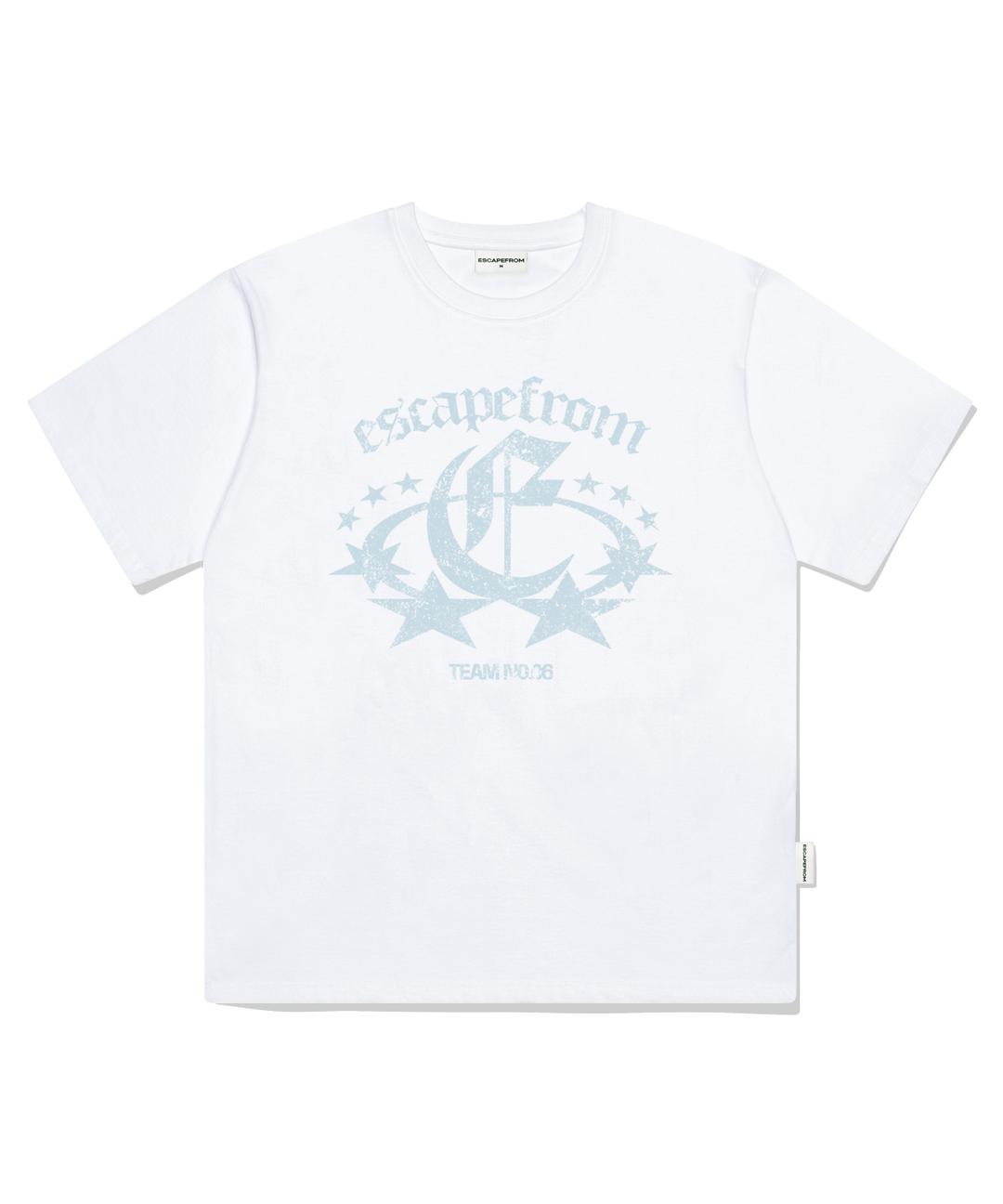 스카이블루 팀 넘버 06 프린트 오버핏 반팔티 화이트