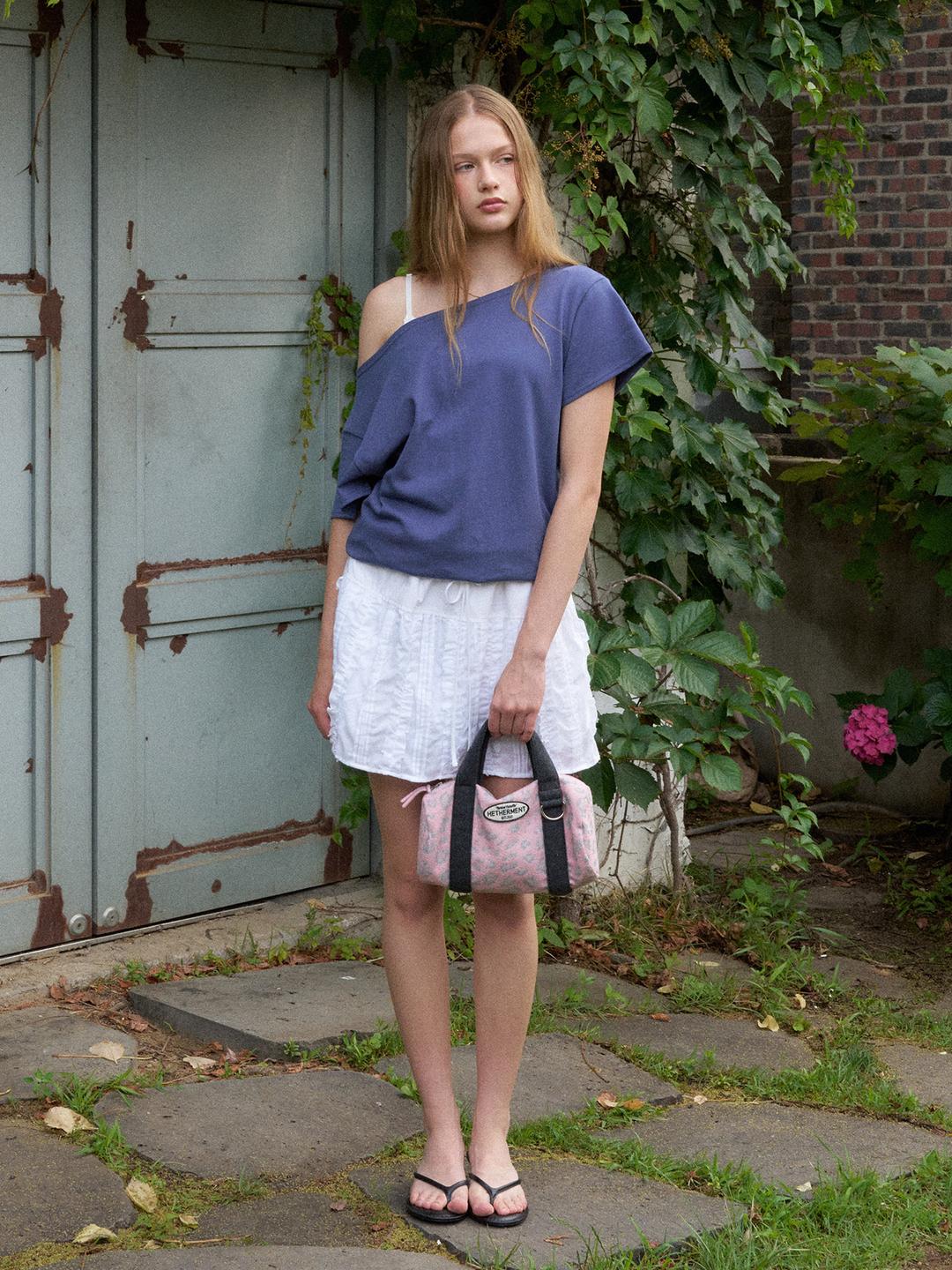 summer off - shoulder sweat top (dusty blue)
