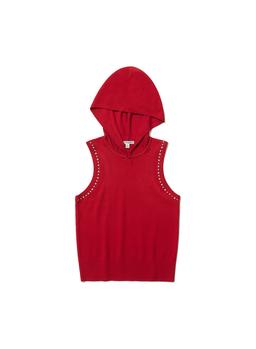 [WOMEN] STUDDED HOODIE KNIT TOP_CHILI RED