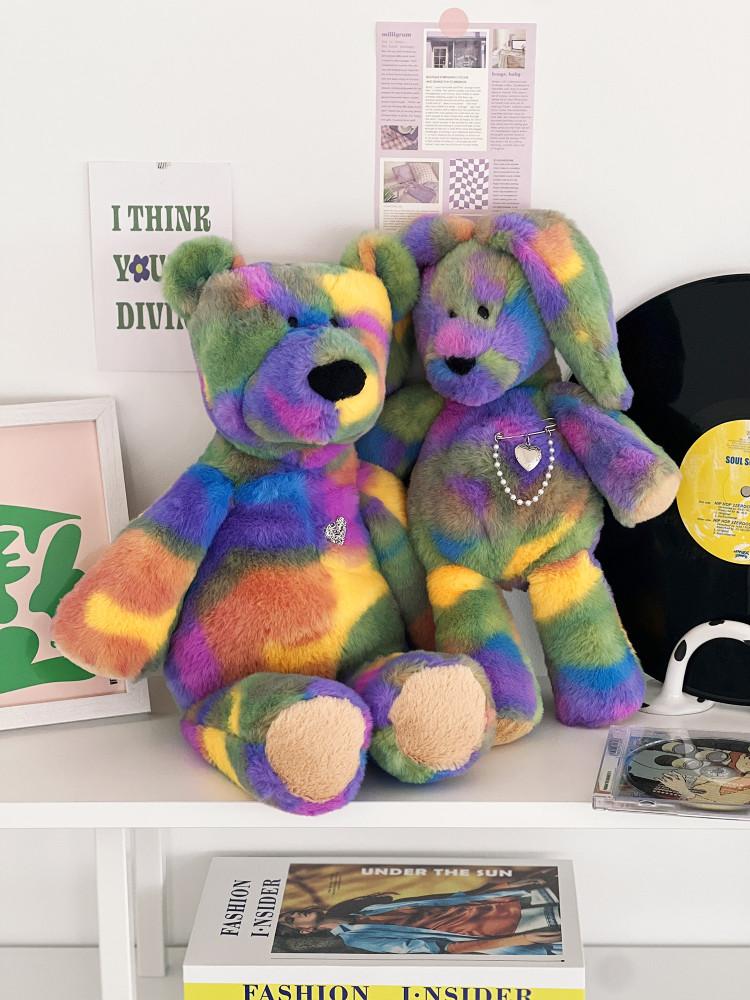 90's 하이틴감성 레인보우 인형 펜던트증정 레인보우토끼 곰돌이 무지개인형 봉제인형 애착인형 레트로인형