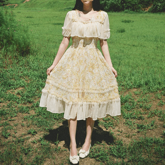 엘리제 플라워 자수 쉬폰 프릴 롱 원피스 op0200