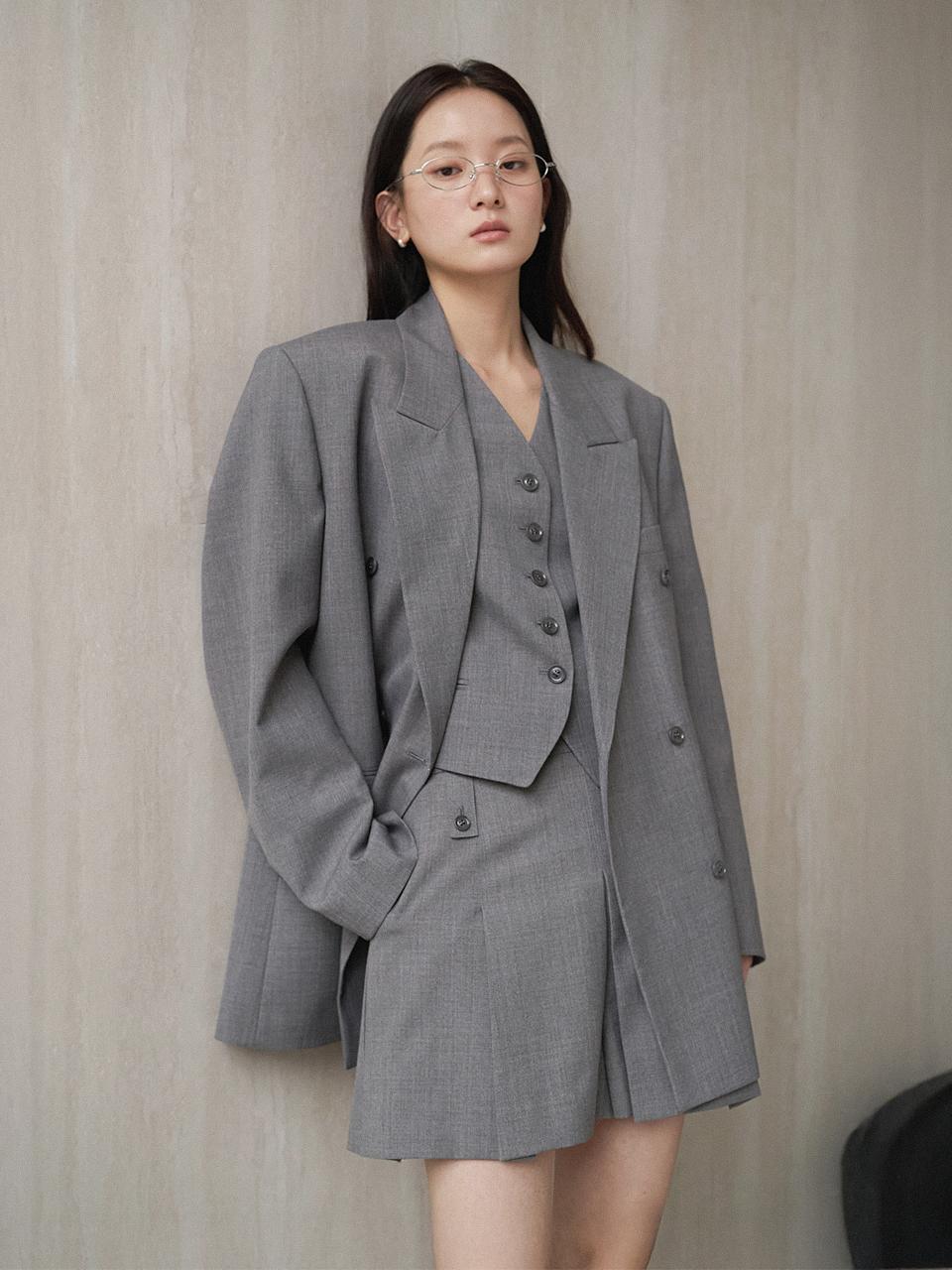 MARCEL double breast oversized picked lapel jacket_Mid Grey
