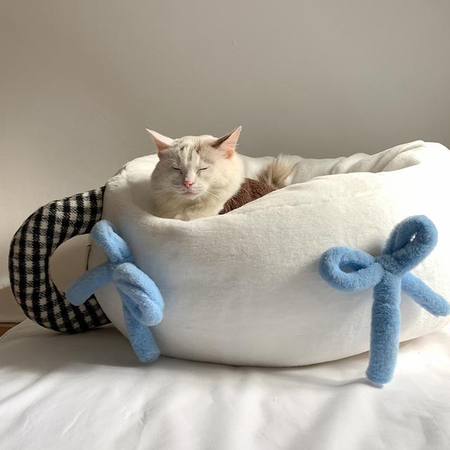 발레코어 고양이 강아지 방석 극세사 원형 애견방석 2color