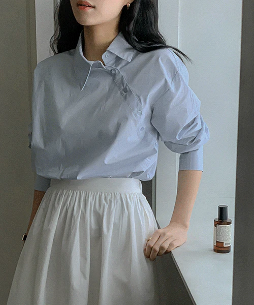 치즈 사선 단추 셔츠(데일리룩/사선셔츠)