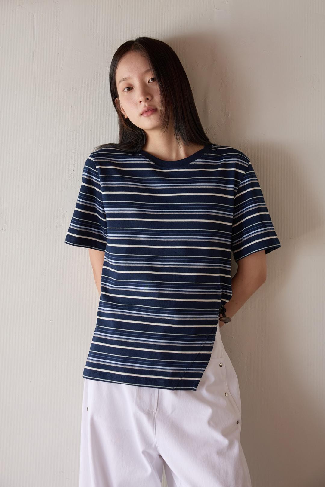 Riviera Stripe Toggle T-shirt (2colors)_Navy