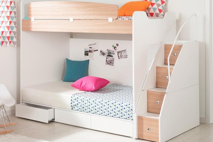 모모 목재가드+수납계단형 벙커침대프레임 2colors