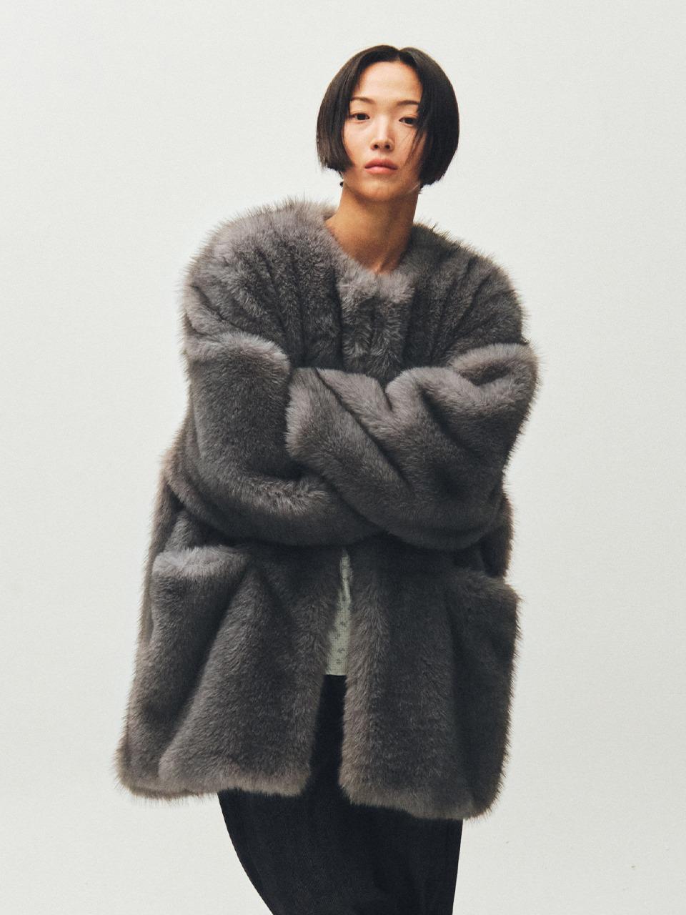 [PLZPROJECT]MIDDLE FUR JACKET, GRAY