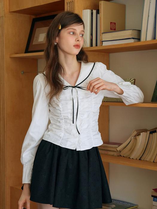 Cest_Shirring ribbon collar blouse