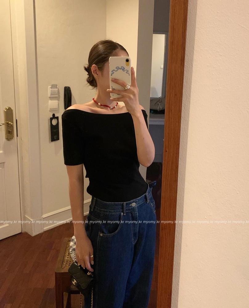 리버티 오프숄더 골지 5부 티 3col