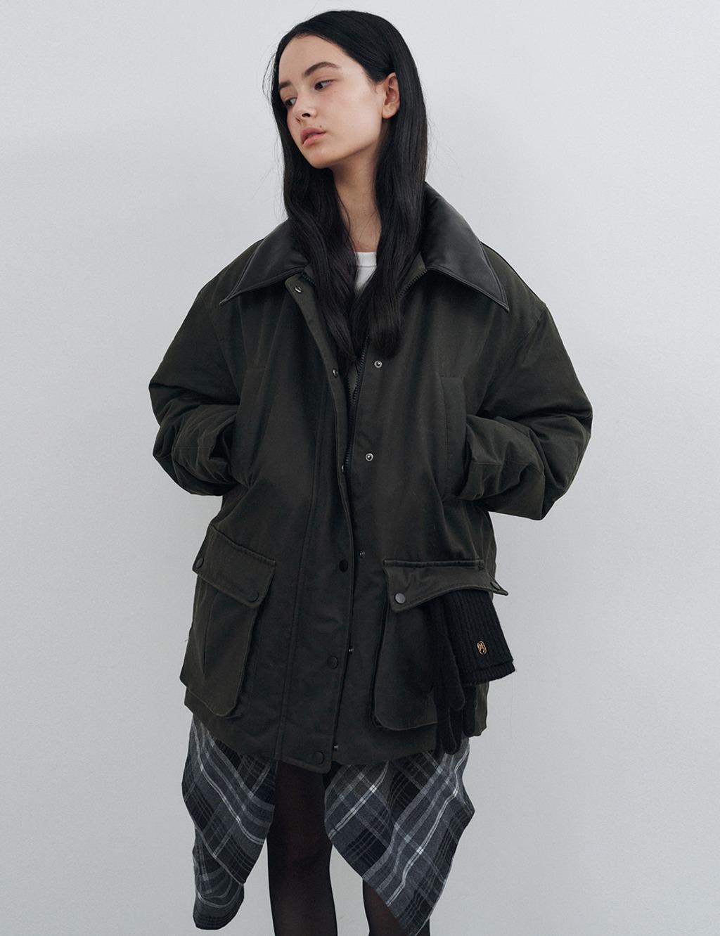 덕 다운 왁스 코팅 워크 패딩 자켓 카키 MDJP023KHAKI