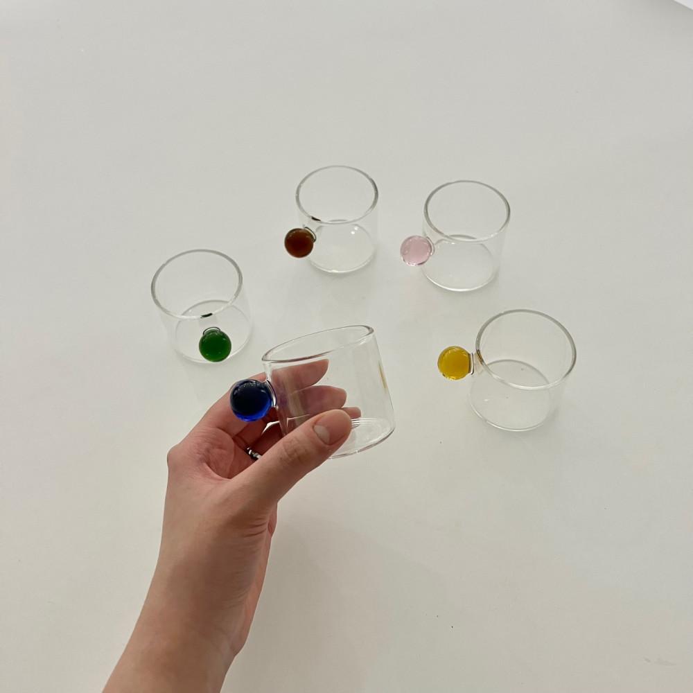 부기데이 구슬 손잡이 내열유리 소주잔 (5color) 소맥잔 에스프레소샷잔 디저트 소스볼