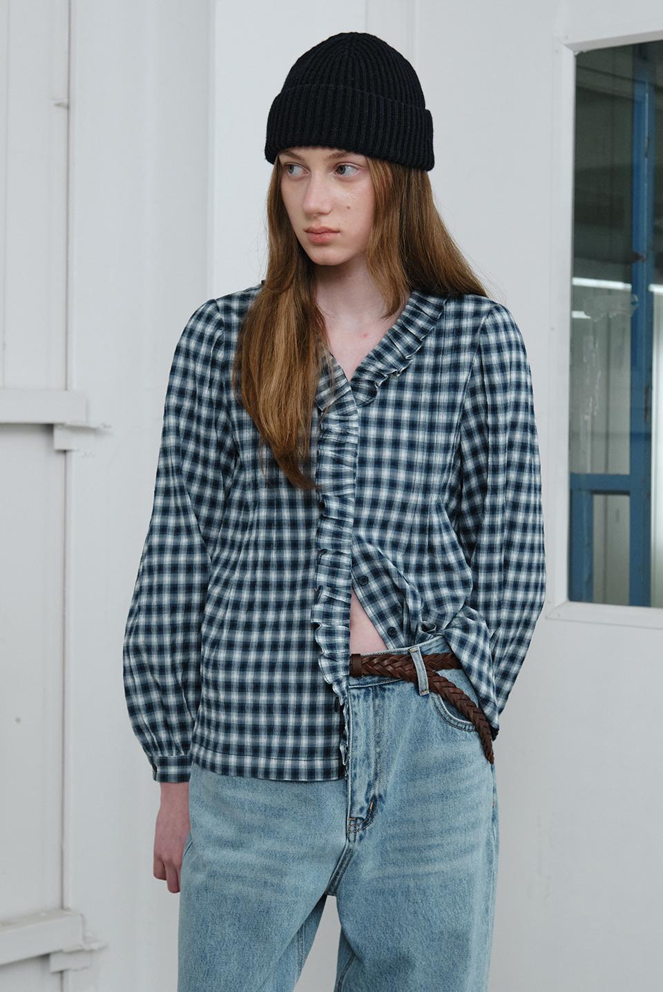 renee frill blouse - navy